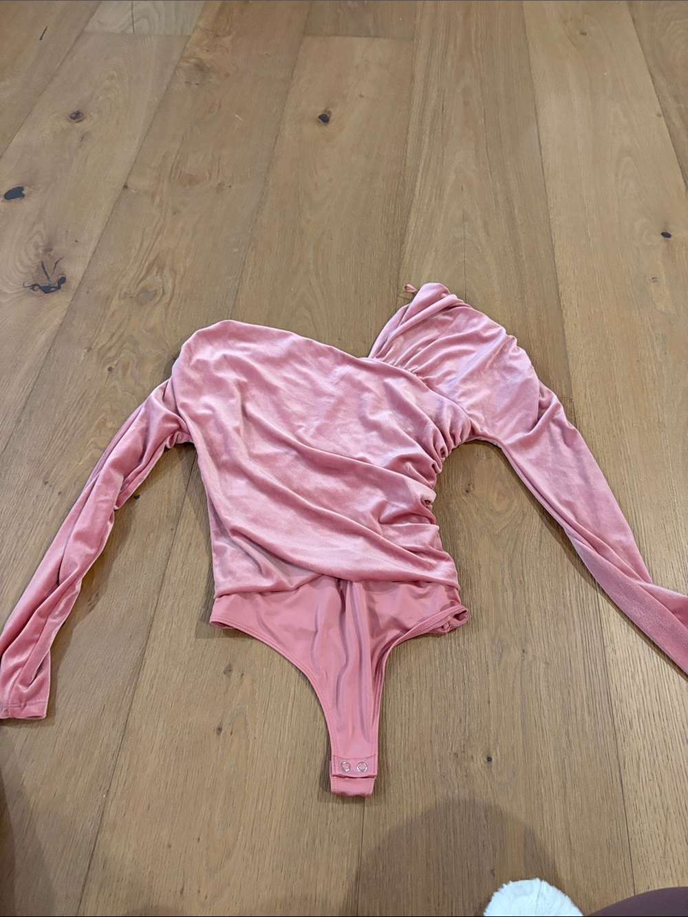 Pink Velvet Long-Sleeve One-Piece Bodysuit